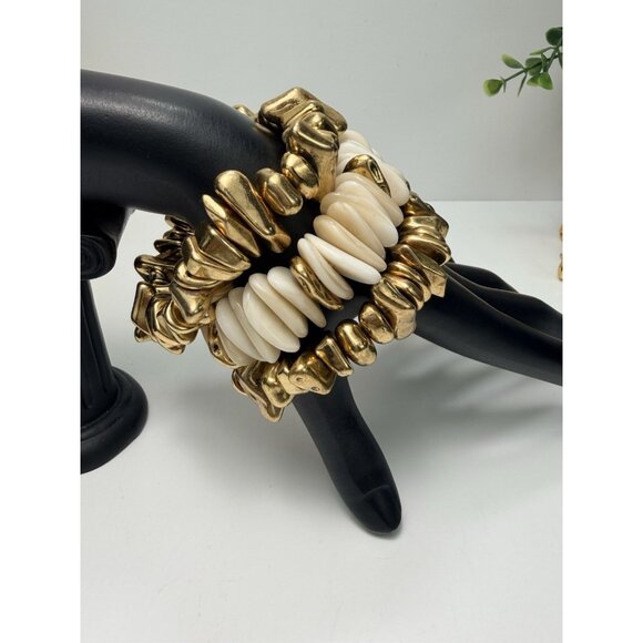 ZARA Gold Tone And Ivory Beaded Stretch Bracelets Set Of 3 - Picture 3 of 5